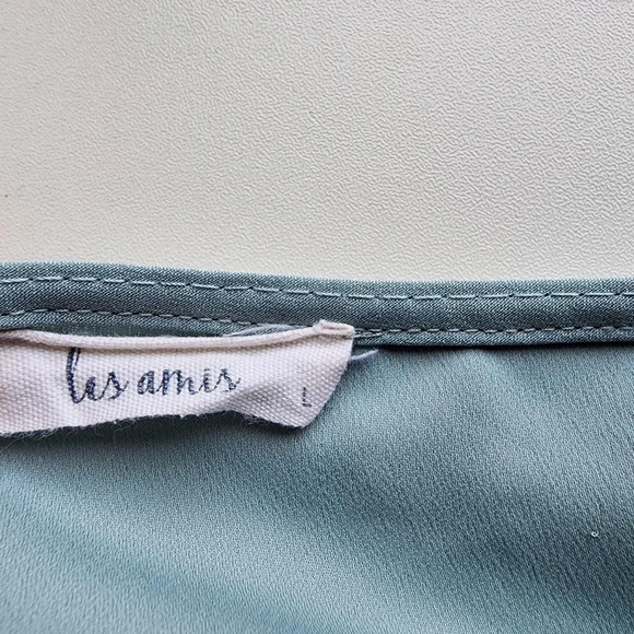 Les Amis Womens Pullover Blouse Aqua Blue Flutter Ruffle Short Sleeve Sz L - Picture 9 of 10